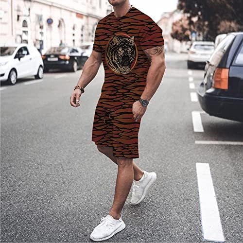 Masculino de verão e tendência de lazer 3D shorts de manga curta impressos de manga curta Duas roupas de smoking