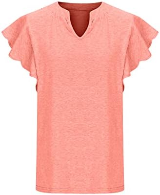 Tops de verão femininos 2023 Moda Solid Color V Neck Ruffle S-Schirts para mulheres Camiseta de manga curta solta Camiseta