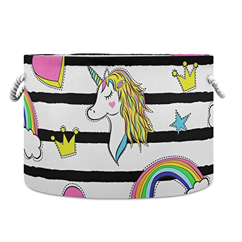 Alaza Unicorns Rainbow and Heart Stripe Storage Baskets Gifts Gestes grandes cestos de roupa dobrável com alça, 20x20x14
