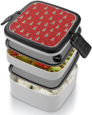 Padrão de Firs de Natal Imprima tudo em One Bento Box Contêiner de almoço adulto com colher para escola /trabalho /piquenique