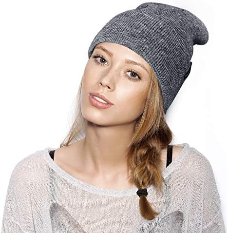 Chapéu de gorro de inverno Pravette com forro quente - Caps de caveira unissex de malha para homens e mulheres, preto/cinza