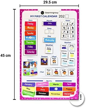 Calendário em casa para crianças ilearnnngrow - dia, data, mês, clima, aprendizado de temporada feito pelo MDF Board para crianças