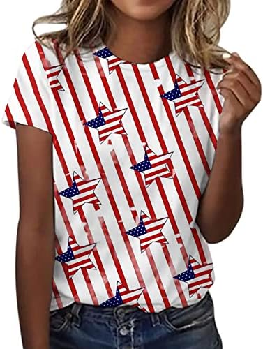 4 de julho Camisetas de camisetas para mulheres Summer Manga curta T-shirts American Flag Stripes Tie-Dye Camisetas