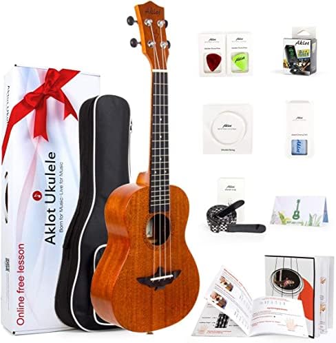 Ukulele, Aklot Concert Ukelele Solid mogno 23 polegadas para o kit de adultos para iniciantes profissionais com cursos on