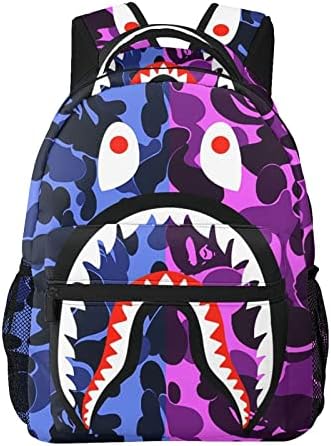 Ujxoihl Shark dentes azuis mochilas de camuflagem rosa Sacos escolares de laptop de viagem para adolescentes homens homens