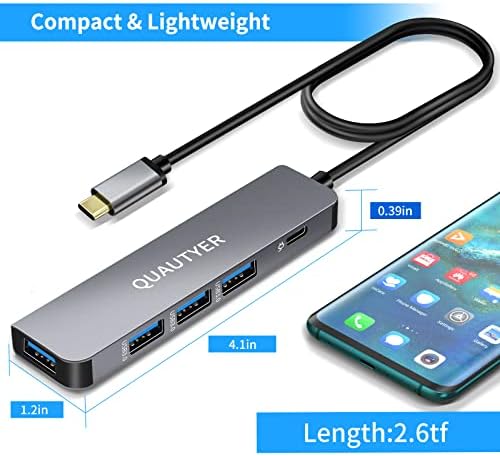 Adaptador multiporto de hub USB C ， USB C Hub 5 em 1 com 4 portas USB 3.0 e entrega de energia de 100W, 5 pol.