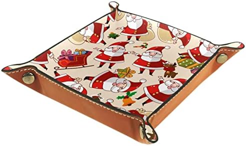 Papai Noel Key Coin Candy Storage Box Rolling Dice Games Bandejas de jóias quadradas de couro dobrável