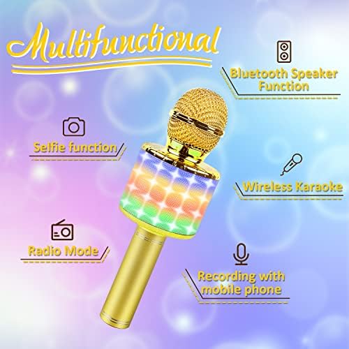 Microfone Bluetooth sem fio Karaoke para crianças Aldult com luzes LED, 3in1 portátil portátil Handheld Karaoke Mic Machine Machine Birthday Party Party Party