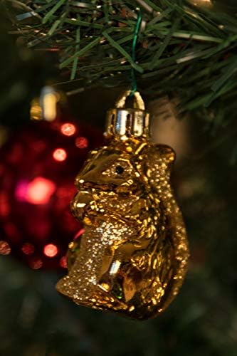 Criações inteligentes Conjunto de enfeites de árvore de Natal de esquilo brilhante | 4 pacote | Decoração festiva de férias | Resistente a quebra leve | Strings incluídas | 2,5 de altura