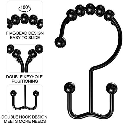 Teskyer chuveiro cortina ganchos anéis, gancho de chuveiro de metal à prova de ferrugem para formar a cortina do chuveiro de banheiro, 12 set