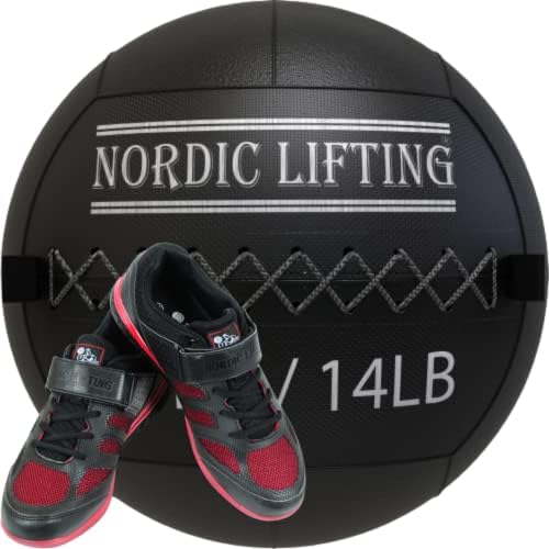 Bola de parede de elevação nórdica 14 lb pacote com sapatos Venja Tamanho 10 - Black Red