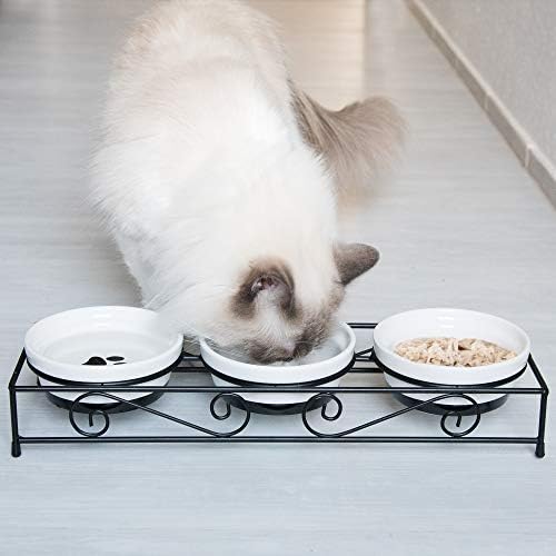 Navaris Ceramic Pet Bowl Conjunto - Bowls de água para gatos, cães pequenos e filhotes com suporte de metal retrô não