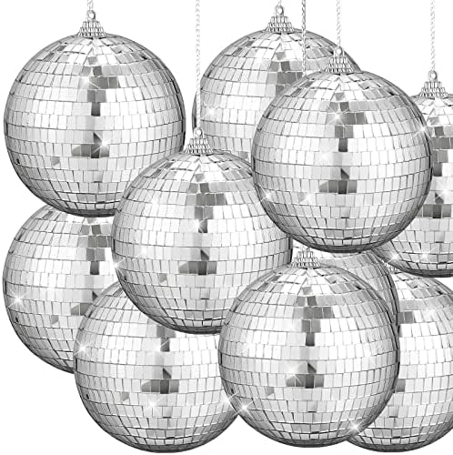 12 pacote de 4 polegadas Mirror Disco Decorações de bolas pequenos ornamentos de suspensão prateados refletidos com corda