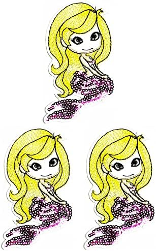 Kleenplus 3pcs. Little Princesa Sereia Cartoon Ferro em Patches Atividades O logotipo bordado vestirá Jeans Jeans Jeans Backpacks
