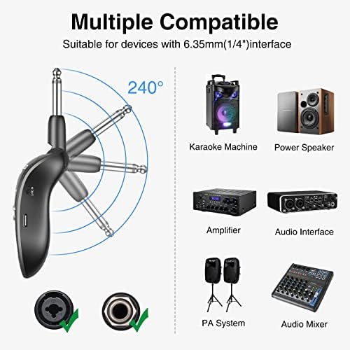 Microfone sem fio Jamelo, sistema de microfone dinâmico duplo portátil com plugue de 1/4 ”de receptor recarregado,