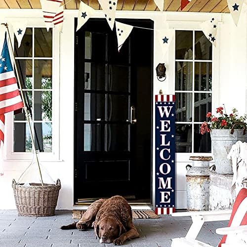 Patriótico 4 de julho Welcome Welcome Sign Memorial Day Wooden Porch Sign 47 grande para sinal de partida da porta da frente do quintal