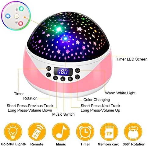 Star Projector Night Light for Kids, Baby Night Light for Kids, 360 graus de projector de luz noturna de estrela com música de