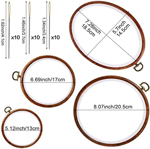 YGQZM 4 PCs Bordando anel de bordado, kits de bordados ovais com 30 peças grandes agulhas de bordado para os olhos, argola