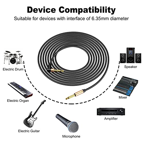 Cabo de guitarra UVooi 10 pés, cabo de instrumento trançado masculino para macho, 1/4 de polegada de guitarra elétrica AMP