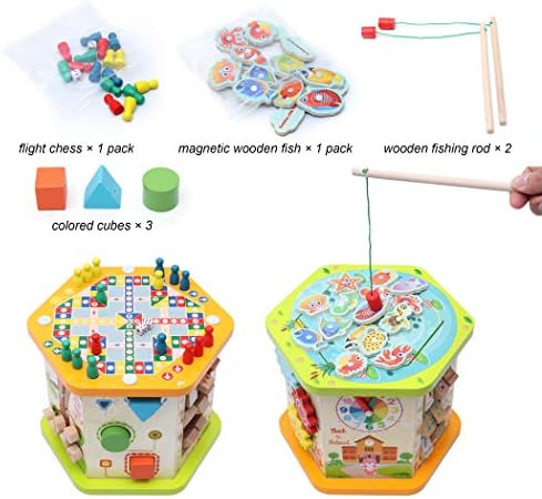 Lavievert 9 em 1 Play de cubo de madeira Centro de atividades multifuncional Maze Shape Shape Toys Educational Toys