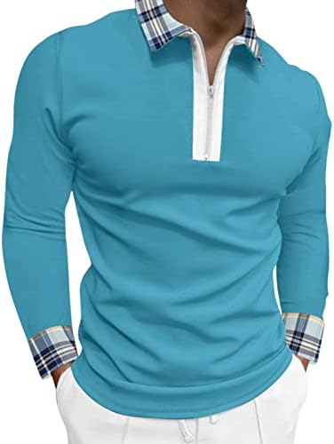 Camisas pólo de zíper dsodan para homens de manga comprida casual slim fit