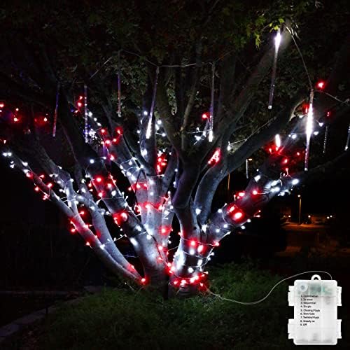 Luzes de cordas de Natal brancas vermelhas 33 pés de comprimento Luzes ao ar livre Bateria operada 100 luminárias de