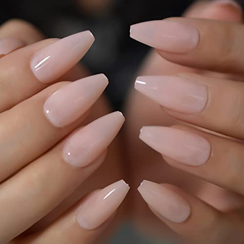 Unhas brilhantes gel UV gel puro cor rosa nua cor sólida cor sólida caixão médio capa completa pequena prensa no topo nas