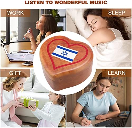 I Love Israel Red Heart Heart Music Box Shapes Musical Caixas Musical Caixa de madeira vintage para presente