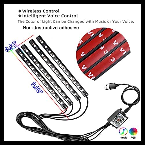 Luzes de carro LED com controle de aplicativos, luzes de tira LED de carro, luzes inteligentes de carro interior com modo DIY