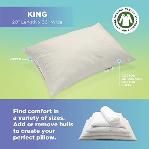 PRODUTOS DE feijão WheatDreamz King Pillow - Feito nos EUA - Casca com zíper de algodão orgânico com 1 milheto orgânico lateral