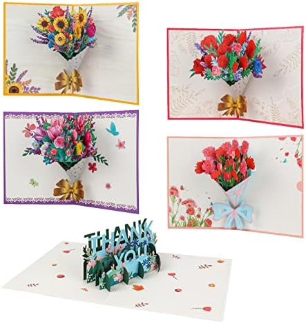 Cartões de Flor Pop Up, 5 PCs 3D Cartões de felicitações florais Cartões do dia da mãe com envelopes Mom Cards Cards