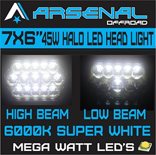 Arsenal No.1 45W Retângulo 7x6 Ferros de halo DRL LED 6054 5x7, 7x6 HI/luzes de cabeça baixa, feixe de led selado s10 h4 plugue