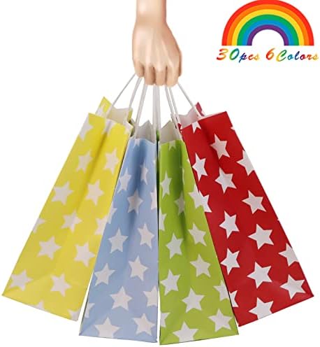 Ecohola 30 peças estrela Kraft Paper Sacos com alça, 6 cores de estrela sacos de presente estrela, bolsas de presente de