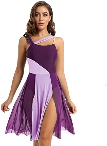 Jowowha Women Women Lyical Dance Dress Dress Mleesess Mesh Color Block Dleaard Dress Ballet Modern Contemporary Dance Costume