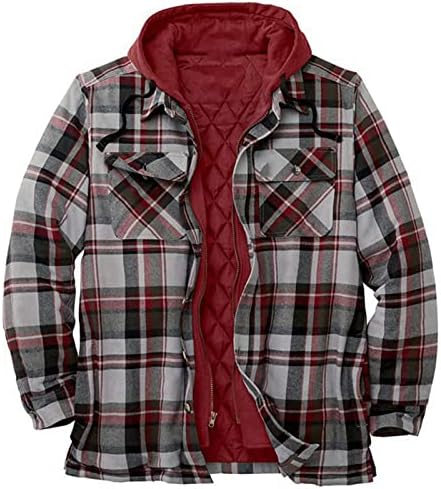 Mens camisas de inverno de manga comprida com camisa de flanela de bolso com jaquetas de flanela com capuz para homens camisa de