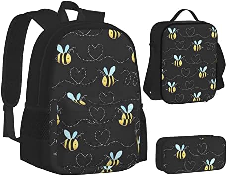 Mochila Bumble Bees Conjunto de três peças Backpack Backpack Bolsa Crossbody Saco de lápis Conjunto de lápis para meninos e meninas