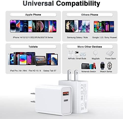 Bloco de carregador de parede USB C 20W, porta dupla de 3 pacote PD PD Power Power Tipo C Tipo C Adaptador de plugue de carregamento