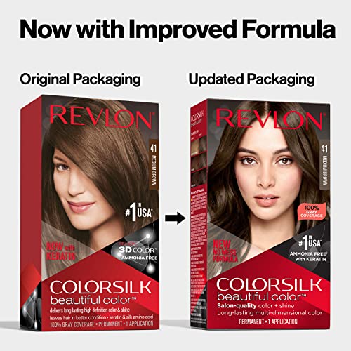 Cor de cabelo permanente por Revlon, tintura de cabelo ruiva permanente, Colorsilk com cobertura cinza, livre de amônia, queratina