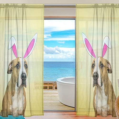 Cachorro engraçado floral com coelhinho de Páscoa Ears semi-pura cortinas de janela draxas
