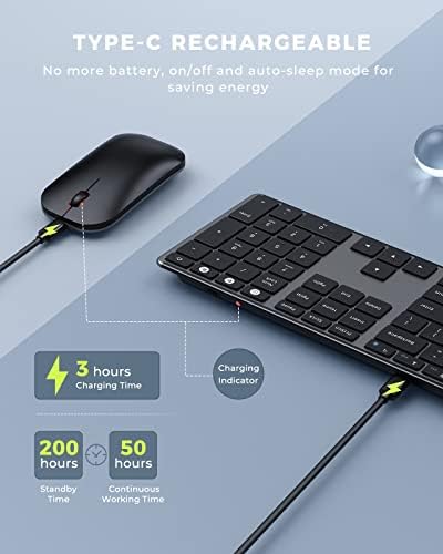 Teclado e mouse sem fio Bluetooth para Win & Mac, teclado esbelto recarregável de vários dispositivos e combinação de mouse,