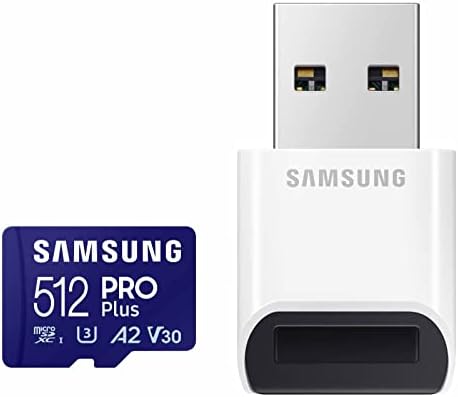 Card de memória Samsung Pro Plus MicroSD + Leitor, 512 GB MicrosDXC, até 180 MB/S, Full HD e 4K UHD, UHS-I, C10, U3, V30,