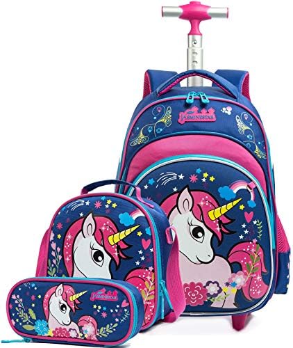 Meetbelify Girls Unicorn Rolling Mackpacks Backpack Kids Mackpy com rodas para garotas bolsas escolares com lancheira