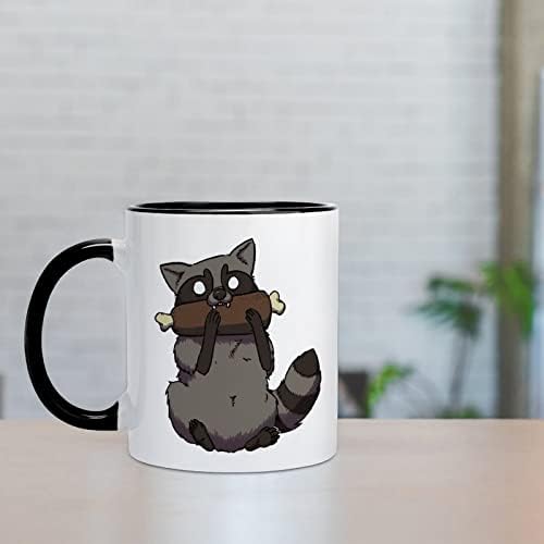 Raccoon chomp caneca cerâmica criativa preta interna xícara de café alça durável canecas exclusivas presentes