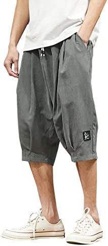 Calça capri de ubst masculina calça japonesa calça casual solta verão com bolsos elásticos de cordão elástico ajuste 3/4