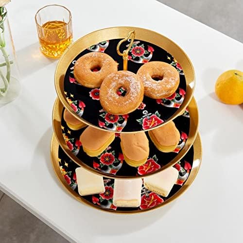 Stands de bolo de 3 peças, âncoras com flores de cupcake de plástico cupcake de sobremesa de frutas de frutas stand para festa de