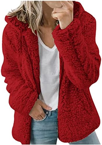 Casaco de lã fofas do feminino Sherpa Faux Fur Jackets com capuz Fuzzy Full Full Zip Hooded Sweatshirt Hoodies Solid Outwear