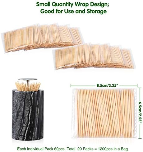 MiniSland 2 mm de bambu premium de 2 mm grossa de bambu de dente 1200 contagens em 20 pequenos pacotes de picaretas de dentes robustos