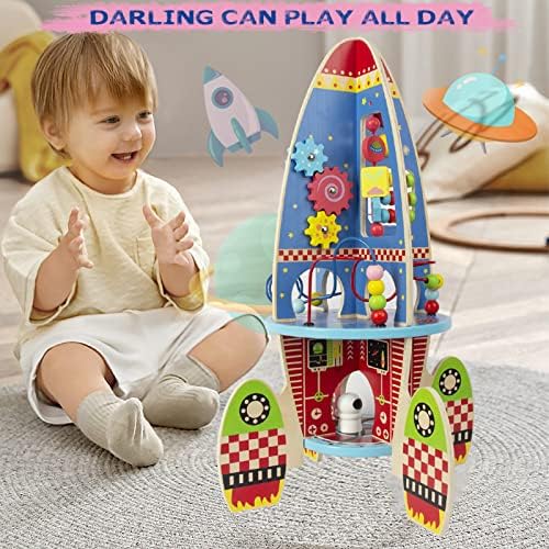 Brinquedos para bebês de madeira para meninos, foguetes de madeira Montessori Toys para crianças, aprendendo brinquedo