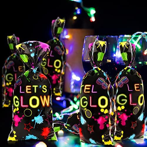 100 PCs Let's Glow Party Favor Bag Bag neon Bolsa de Goodie Bolsa de NEON GLOW GREST BACO DE TRATAMENTO DE TRATAÇÃO NA FESTA