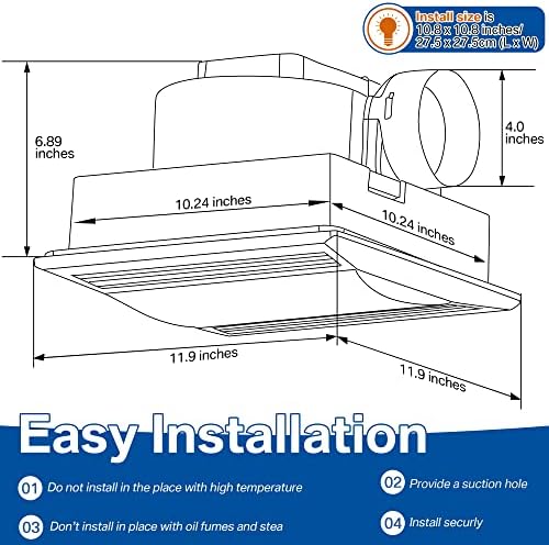 Fã de exaustão do banheiro de Feekoon combinação de luzes, ETL Ultra silencioso ventilador de banheiro com luz LED